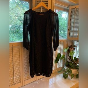 Adrianna Papell Black Size 6 lace lined dress with 3/4 sleeves. Back zipper.